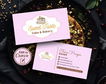 Bakery Business Card Template: Minimalist Cake Design (Editable Canva Digital Template)