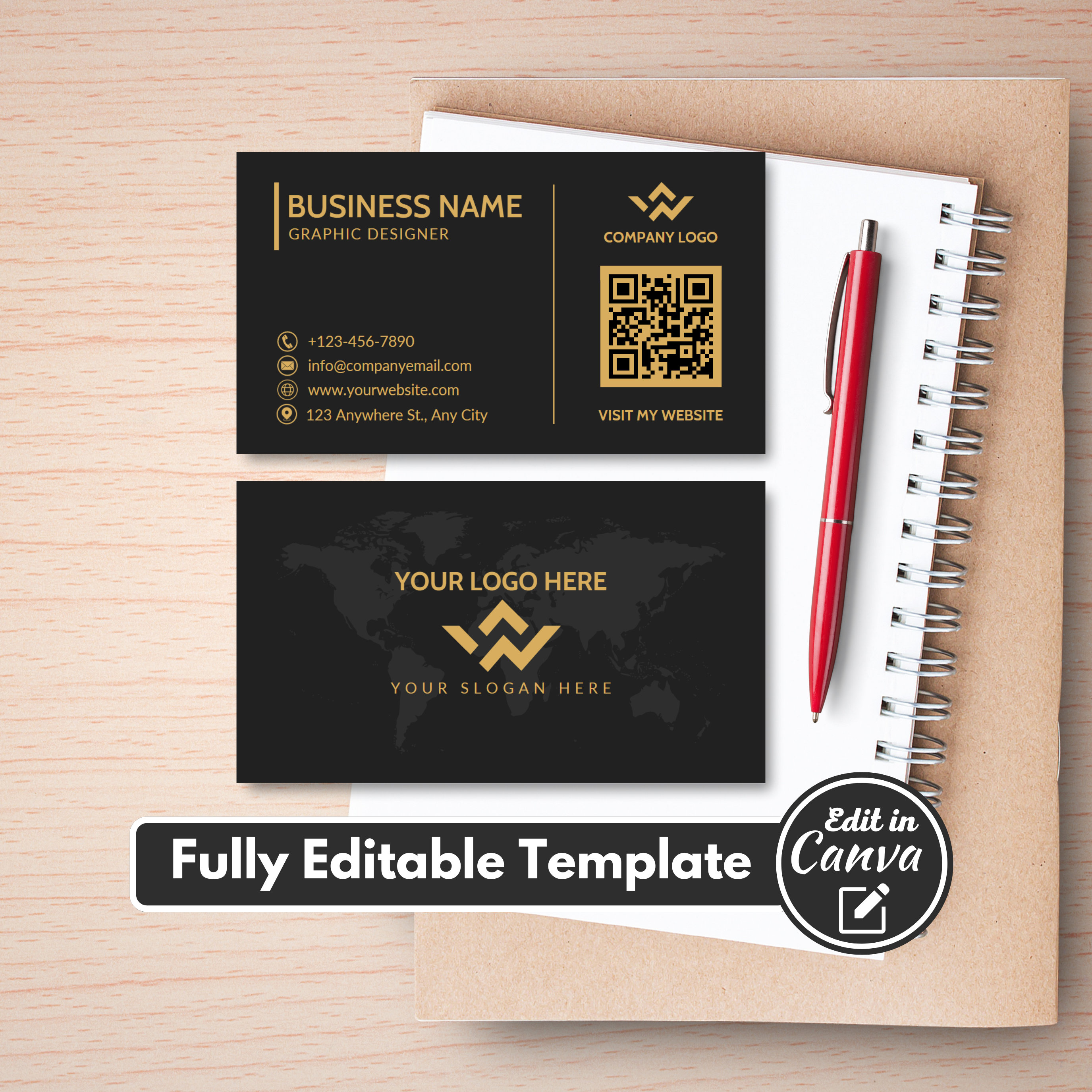 Minimalist QR Code Business Card Template, Editable Modern Business ...