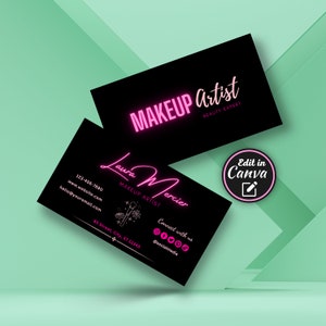 Maskenbildner Visitenkartenvorlage, druckbare Karte Schönheitssalon, kleine Visitenkarte für Lash Hairstylist, benutzerdefinierte bearbeitbare Canva-Vorlage