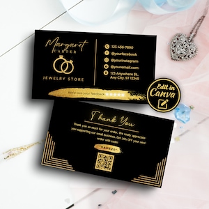 Modern Jewelry/Jewellery Business Card | Canva Template for Small Businesses | Beauty Shop Marketing with Thank You Card Insert