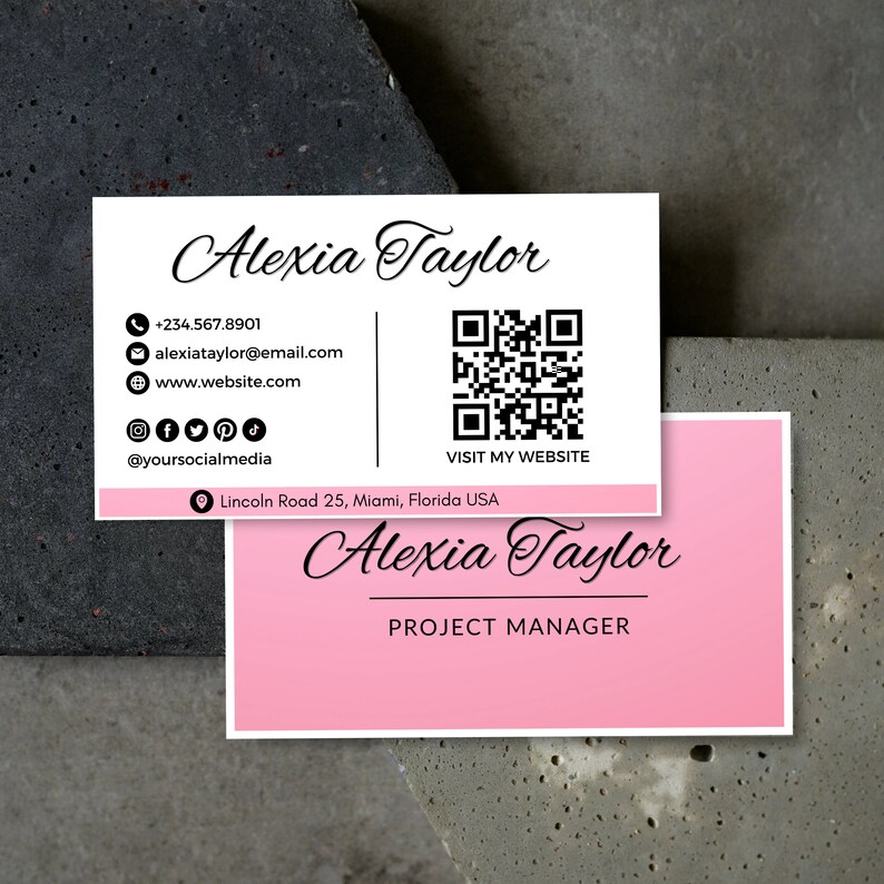 Elegant Digital Business Card QR Code, Canva Template Editable