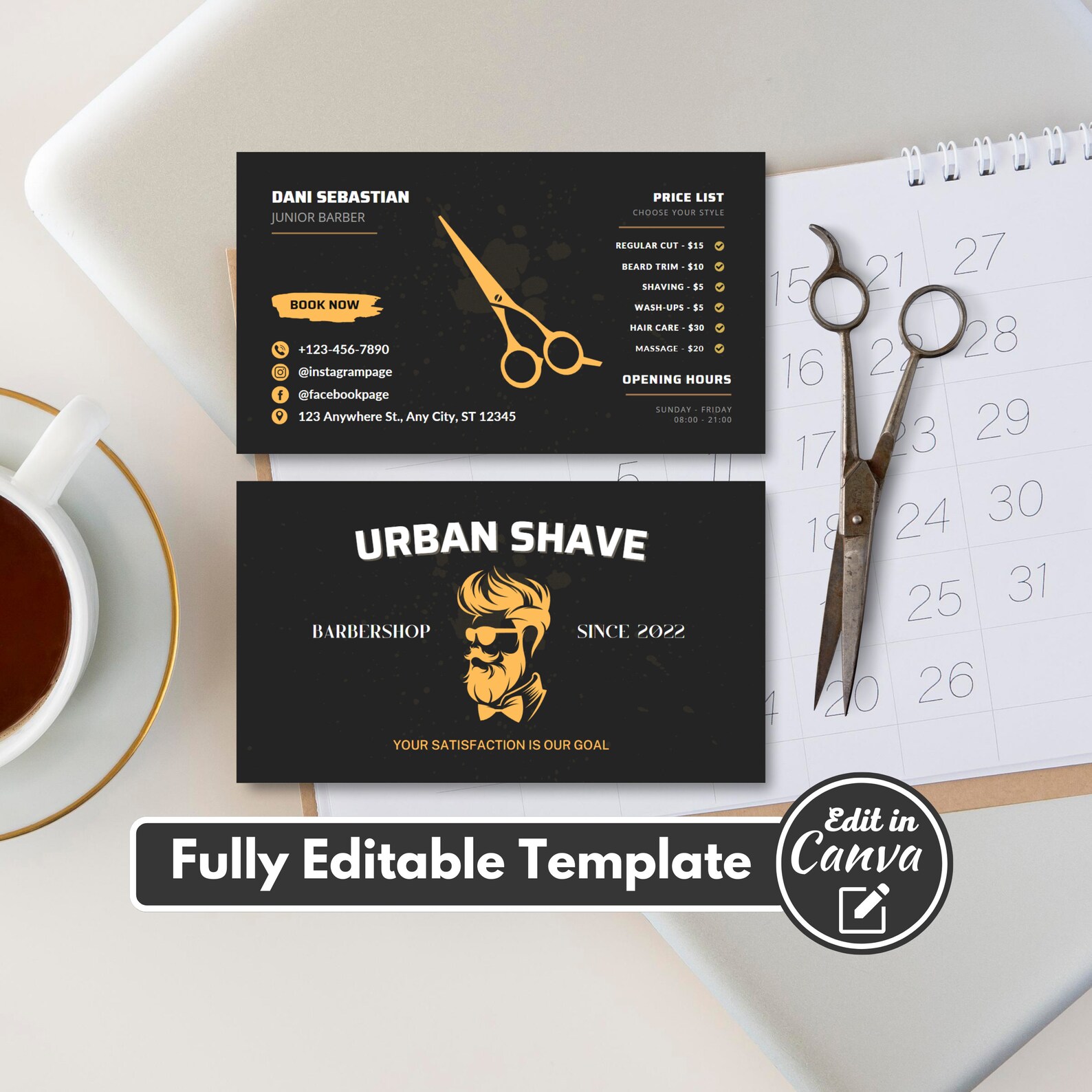 Barber Business Card Template, DIY Modern Hairstylist Card, Printable ...