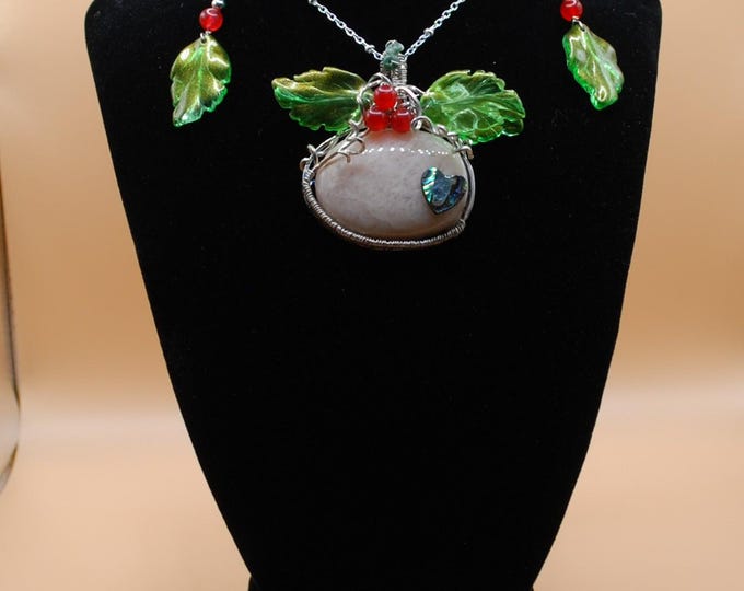 Brazillian Pebble Quartz Pumpkin  Pendent and Earrings