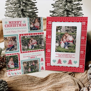 CAROL | Christmas Sweaters Multiple Photo Collage Holiday Card Minimalist Family Card, DIY Instant Download Editable Printable Template H032