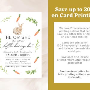 He or She Little Bunny Gender Reveal Party Invitation, Editable Canva Template, Neutral Spring Greenery, Instant Download Invite | PALMER image 4
