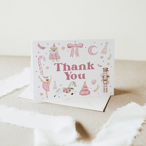 AURORA | Winter Christmas, Pink Nutcracker Girl Folded Thank You Card, Birthday Bridal Baby Template, Instant Digital Download DIY Editable