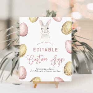 LOLA | Little Bunny Rabbit, Pink Easter Spring Boy Girl Birthday Party Sign Editable Template Favors Cards Gifts Instant Digital Download