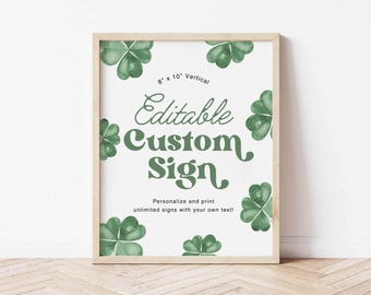 Shamrocks Sign, Editable Canva Template, March St. Patrick's Day, Birthday Baby Shower, Favors Cards Gifts, Instant Digital Download | RORY