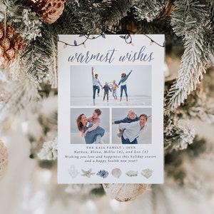 KAIA | Coastal Beach Ocean Multiple Photo Collage Holiday Card Minimalist Family Card DIY Instant Download Editable Printable Template H042