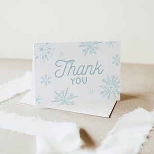 NIVIA | Winter Blau Schneeflocken, gefaltet Danke Karte Junge Geburtstag Braut Baby Weihnachten Hochzeit Vorlage Sofortiger Digitaler Download Bearbeitbar