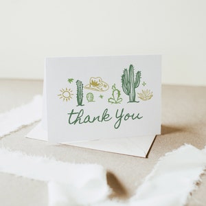 LUCIE | Western Taco Cactus Pink Fiesta Rodeo Scribble Carte de remerciement pliée Modèle d'anniversaire de mariée pour bébé en téléchargement numérique Modifiable