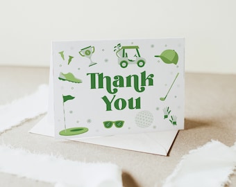 GEOFF | Golf Hole-in-One Fore Par-Tee Masters Boy Girl Folded Thank You Card Birthday Bridal Baby Template Instant Digital Download Editable
