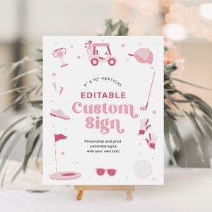 GEOFF / Golf Golf Hole-in-One Fore Masters Ragazza Rosa Compleanno Festa Segno Modello modificabile Favori Carte Regali Download digitale istantaneo