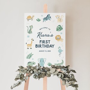 KIARA | Wild ONE Two WILD Welcome Sign Safari Zoo Jungle Party Animals Birthday Bridal Baby Wedding Template Digital Download Editable Sign