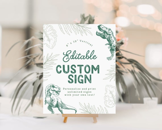 JACKSON | Stomp Chomp Roar Dinosaur Dino Jurassic Green Birthday Party Sign Editable Template Favors Cards Gifts Instant Digital Download