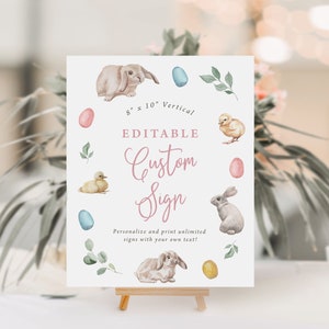 LAUREL | Little Bunny Rabbit, Pink Easter Spring Boy Girl Birthday Party Sign Editable Template Favors Cards Gifts Instant Digital Download