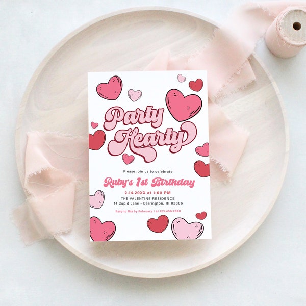 RUBY | Party Hearty Little Sweetheart Valentine's Day February Birthday Party Hearts Invitation Template Instant Download Editable Invite