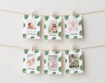 Lucky One Shamrock 1st Birthday Monthly Milestone Photo Banner, Editable Canva Template, St. Patrick's Day, Instant Digital Download | RORY