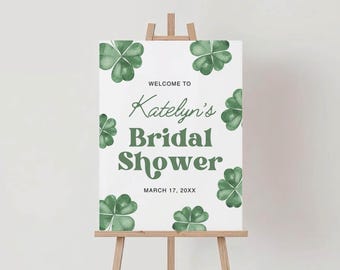 Kleeblätter Willkommensschild, bearbeitbare Canva Vorlage, März St. Patrick's Day 1. Geburtstagsfeier, Babyparty, sofortiger digitaler Download | RORY