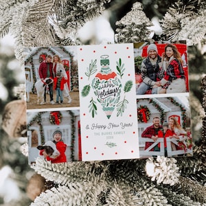 MARTHA | Vintage Ornament Retro Multiple Photo Collage Holiday Christmas Card Minimalist Family Card Instant Download Editable Template H039