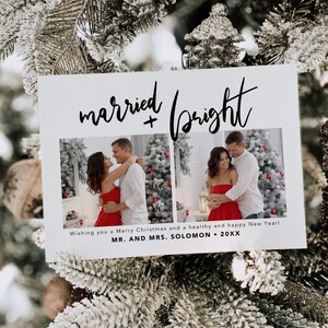 Married and Bright Just Married Announcement Fully Editable Photo Holiday Christmas Card, Instant Download, DIY Printable Template, H018