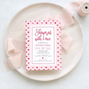 JULIET | Showered with Love Valentine&#39;s Day February Hearts Bridal Shower Invitation Template, Instant  Download, Editable Printable Invite