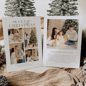 MARIE | Multiple Photo Collage Holiday Card, Minimalist Modern Family Christmas Card, Instant Download, Editable Printable Template, H023