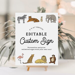 SIMONE | Wild Jungle Safari Zoo Party Animals Neutral Birthday Party Sign Boho Editable Template Favors Cards Gifts Instant Digital Download