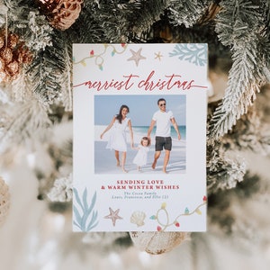 COCOA | Coastal Beach Ocean Multiple Photo Collage Holiday Card Minimalist Family Card DIY Instant Download Editable Printable Template