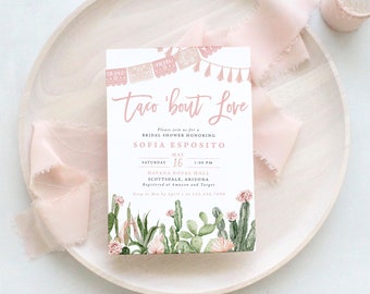 SOFIA | Taco 'Bout Love Fiesta Cactus Greenery Pink Floral Bridal Shower Invitation Template, Instant  Download Editable Printable Invite