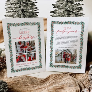 FELIX | Greenery Foliage Multiple Photo Collage Holiday Card Minimalist Family Christmas Card, Instant Download Editable Template, H035
