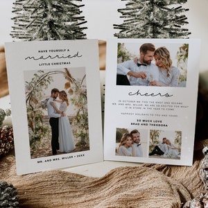 BRYNN | Married Little Christmas Just Married Announcement Fully Editable Photo Holiday Card, Instant Download, DIY Printable Template, H006