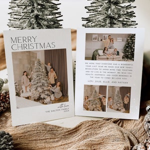 THERESA | Multiple Photo Collage Holiday Card Minimalist Modern Family Christmas Card, Instant Download Editable Printable Template, H028