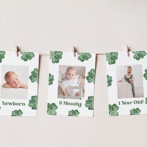 RORY | First 1st Birthday Shamrocks Monthly Milestone Photo Banner, St. Patrick's March Boy Girl Template, Instant Digital Download Editable