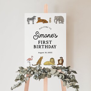 SIMONE | Wild Jungle Safari Zoo Party Animals Welcome Sign, One Two Birthday Bridal Baby Wedding Template Digital Download Editable Sign