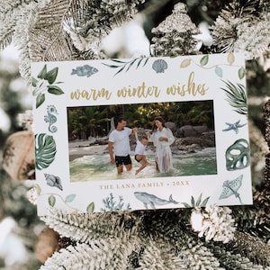 LANA | Coastal Beach Ocean Multiple Photo Collage Holiday Card Minimalist Family Card DIY Instant Download Editable Printable Template H043