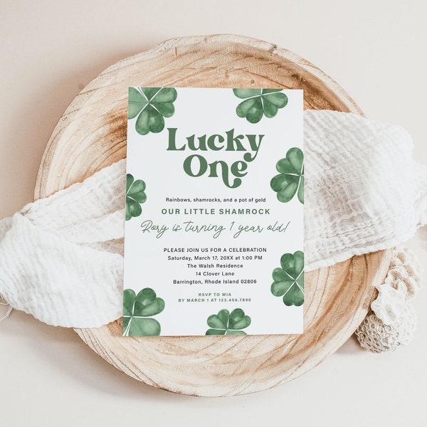 RORY | Lucky ONE St. Patrick's Day March First 1st Birthday Party Invitation Irish Shamrocks, Template Instant Download Editable Invite