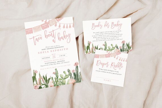 SOFIA | Taco Bout a Baby Cactus Baby Girl Shower Invitation Fiesta Pink  Floral Greenery Minimalist Book Diaper Set Digital Download Editable - Etsy
