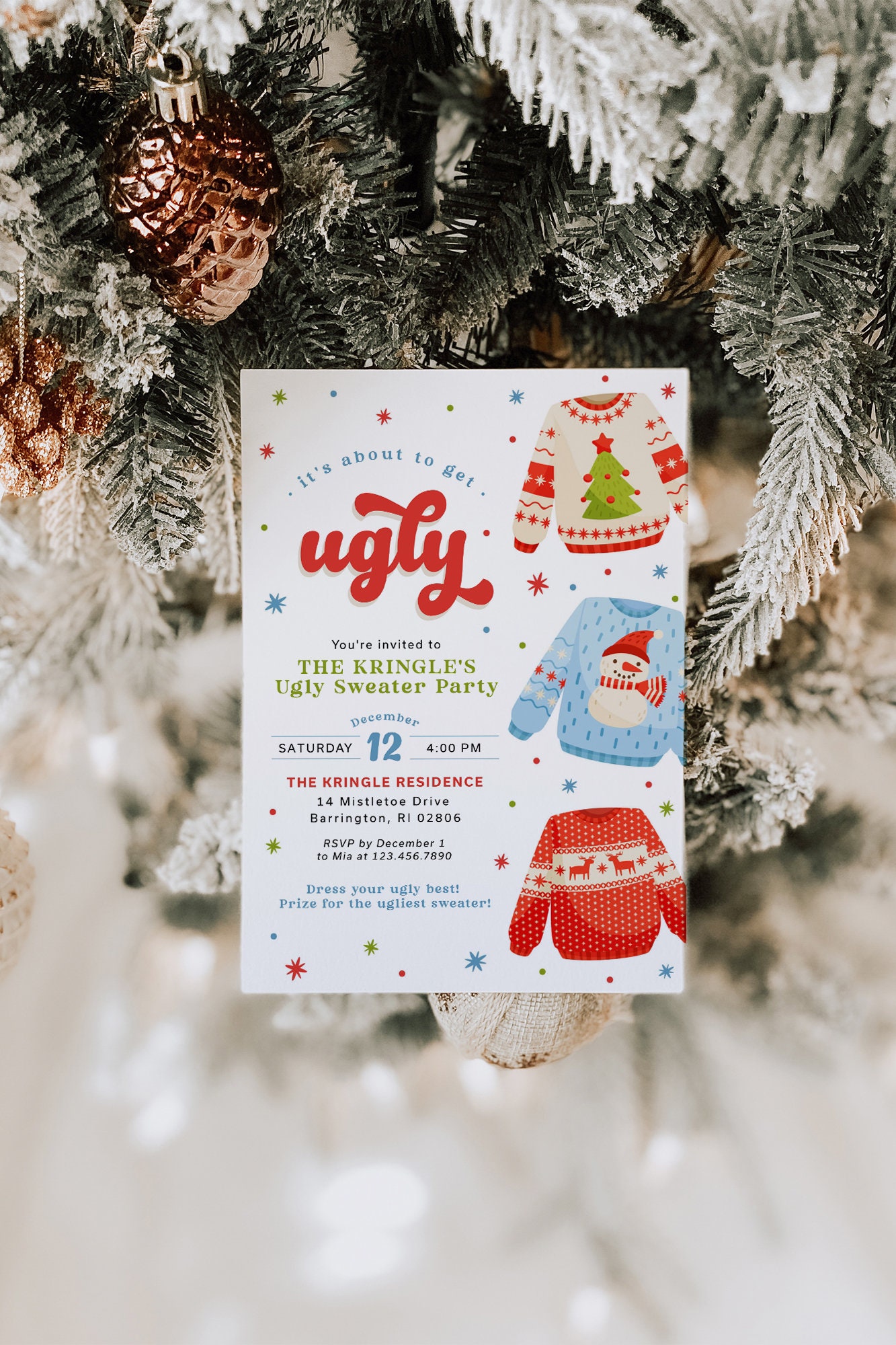 christmas party best dressed and ugly sweater invite Ugly Sweater Holiday Party Invitation, Personalized