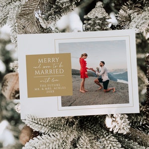 VICTORIA | Merry Married Engagement Engaged Multiple Photo Holiday Card, Minimalist Modern Christmas Instant Download Editable Template H022