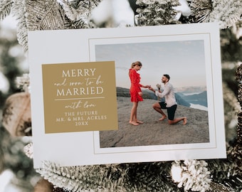 VICTORIA | Merry Married Engagement Engaged Multiple Photo Holiday Card, Minimalist Modern Christmas Instant Download Editable Template H022