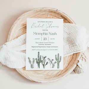 MEMPHIS | Let&#39;s Fiesta Taco &#39;Bout Love Cactus Greenery Minimalist Bridal Shower Invitation Template, Instant Download Editable Printable