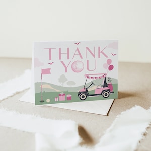 BIRDIE | Golf Hole in One Fore Par Tee Masters Girl Pink Gefaltet Danke Karte Geburtstag Baby Vorlage Sofortiger Digitaler Download Bearbeitbar