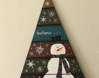 Christmas Plaque. Snowman Sign. Santa Wall Hanging