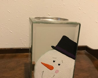 Snowman Mirrored Candle Holder