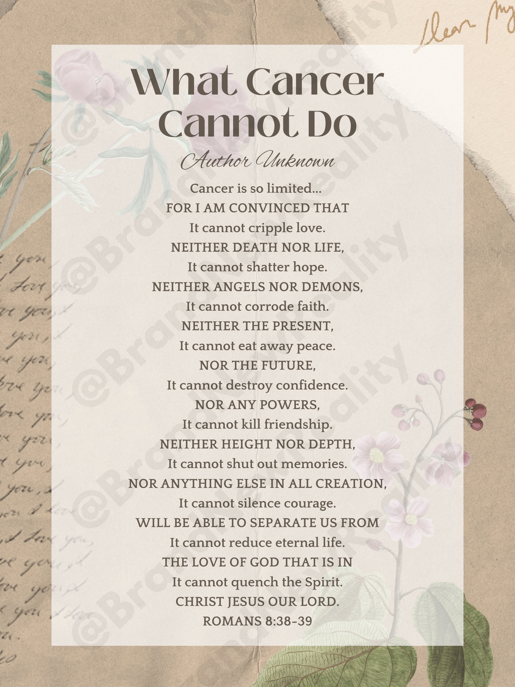 BREAST CANCER AWARENESS WHAT CANCER CANNOT DO PERSONALIZED POEM