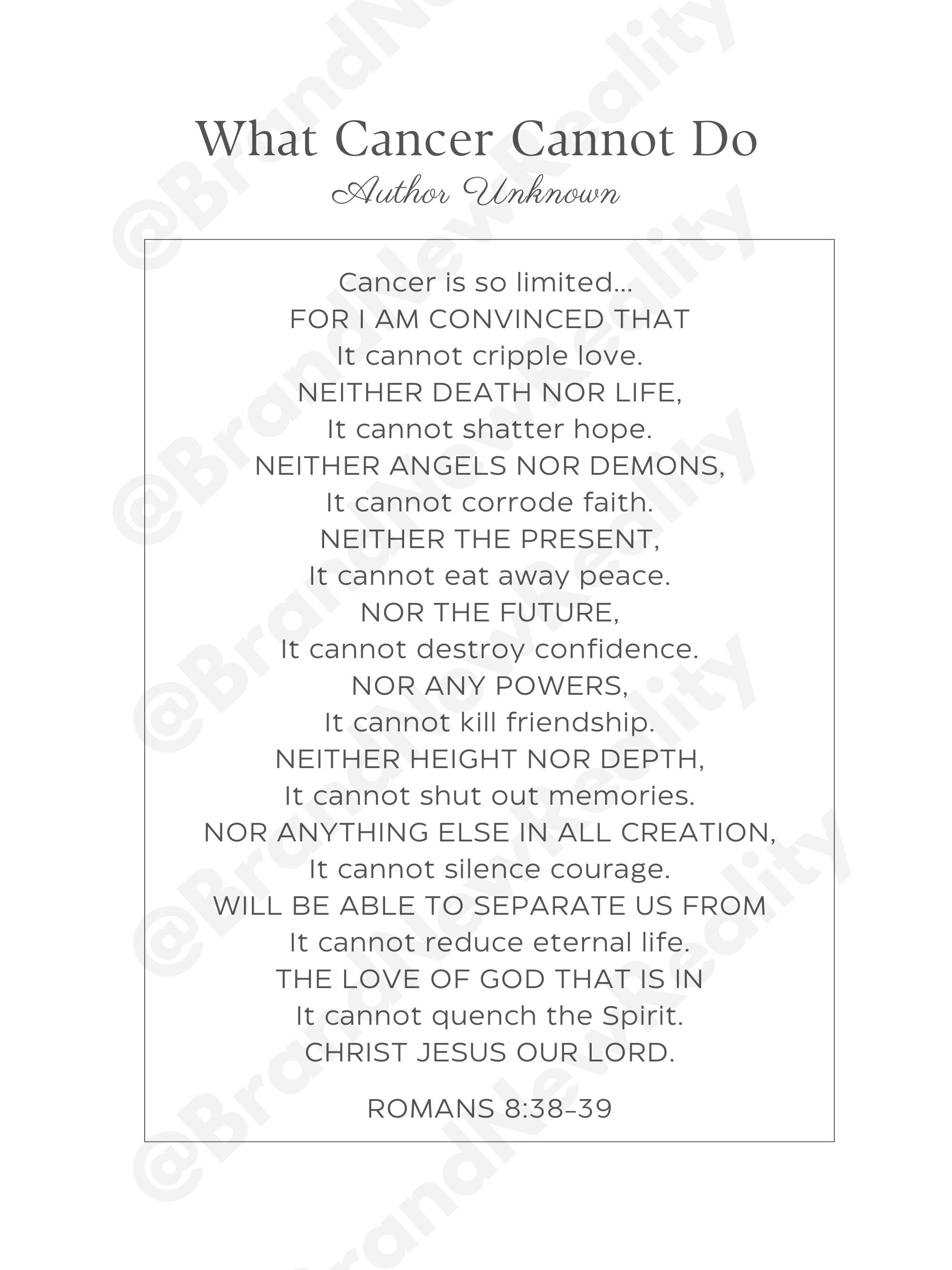What Cancer Cannot Do Inspiring Poem & Verse 8.5x11 Printable Art Gift