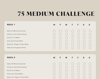 75 Medium Challenge, 75 Medium Challenge Tracker, Daily Habits, Habit Tracker, Digital File, A4/A3 Digital File