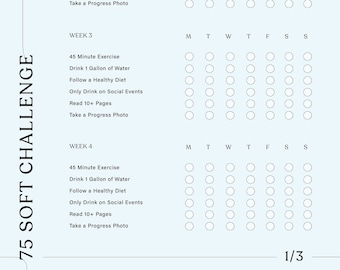 75 Soft Challenge, 75 Soft Challenge Tracker, Daily Habits, Habit Tracker, Digital File, A4/A3 Digital File