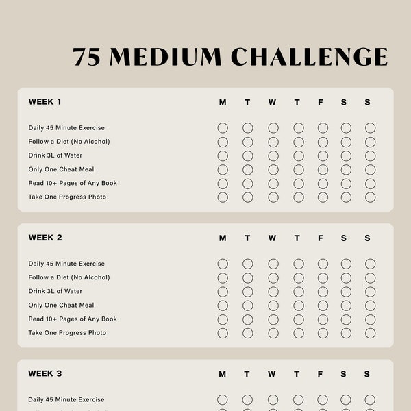 75 Medium Challenge, 75 Medium Challenge Tracker, Daily Habits, Habit Tracker, Digital File, A4/A3 Digital File